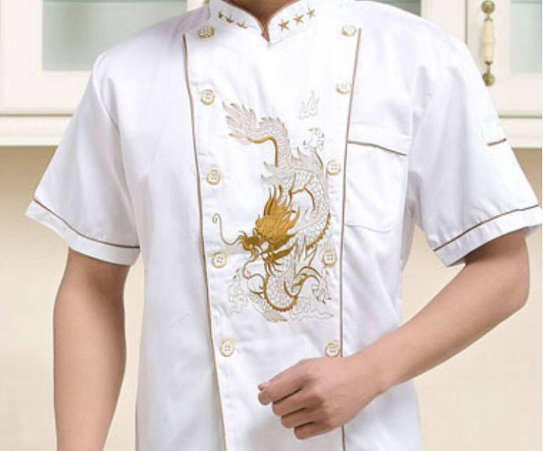 绣龙面部透气厨师服大批量供应适用酒店厨房工作服